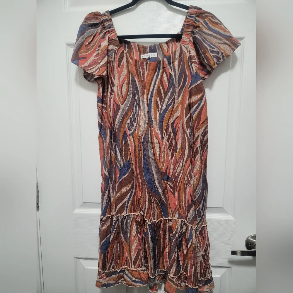 Robbie Bee Brown and Blue Tiered Sundress Size M - Picture 8 of 9